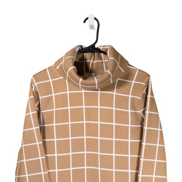 J. Crew Womens Sweater Beige White Check Plaid Turtleneck Knit Top Blouse Size M - Picture 5 of 8